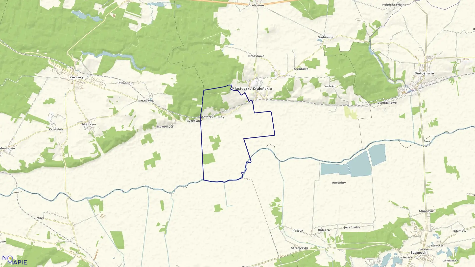 Mapa obrębu MIASTECZKO HUBY w gminie Miasteczko Krajeńskie